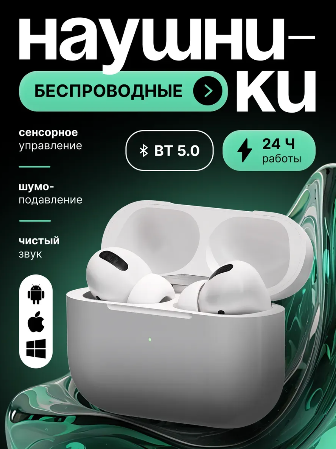 Беспроводные наушники A Pods Pro 2 PREMIUM Bluetooth c шумоподавлением для iPhone и Android