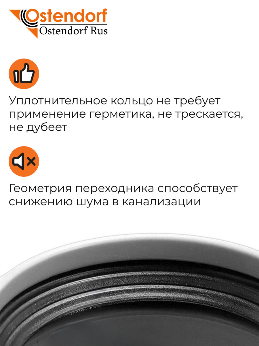 Переходник Ostendorf 110х90, короткий, серый полипропилен 115705 — фото 1
