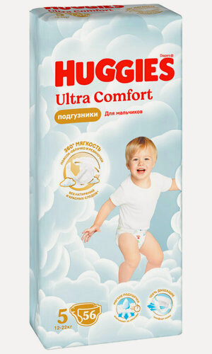 Изображение товара Подгузники Huggies Ultra Comfort 5, 12-22 кг, 56 шт, Для мальчиков
