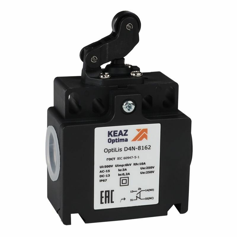 Выключатель концевой OptiLiS D4N-8162 рычаг роликовый горизонтальное перемещение EN 50047 XCKT2121P16 КЭАЗ 365316