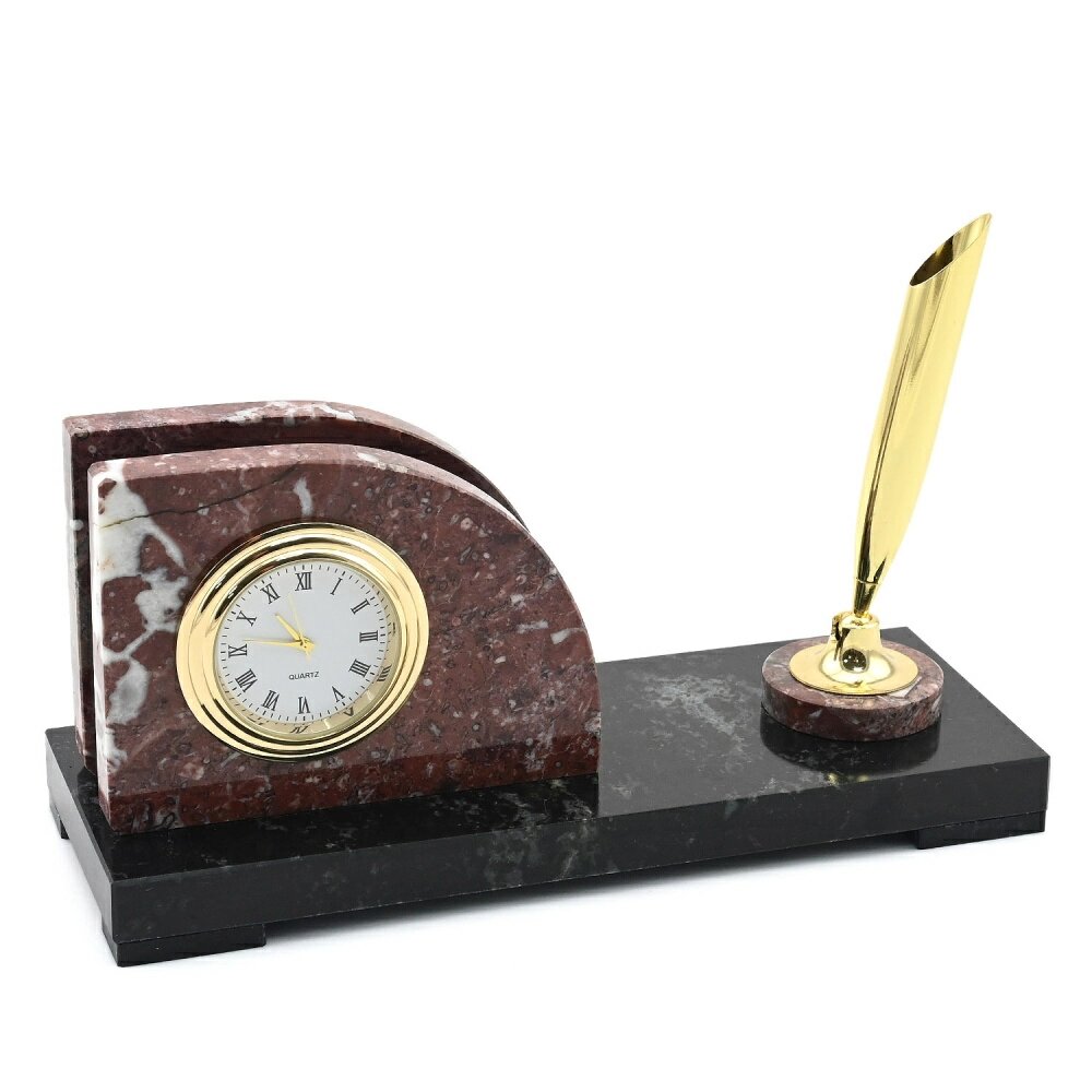 Часы из змеевика и креноида с визитницей (овал), 160*55*70мм
