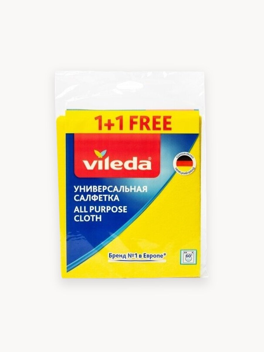 Салфетка универсальная вискозная для уборки Vileda, 1 уп/1+1 шт, желтый