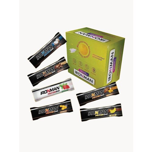 Протеиновый батончик IRONMAN PROTEIN BAR, с коллагеном, микс вкусов, 12 штук
