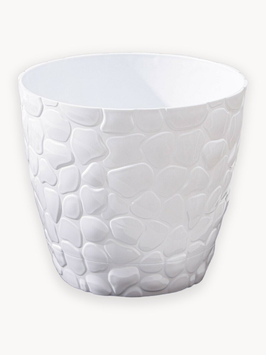 Горшок для цветов с поддоном «Камешки», 1.6 л, пластиковый, белый