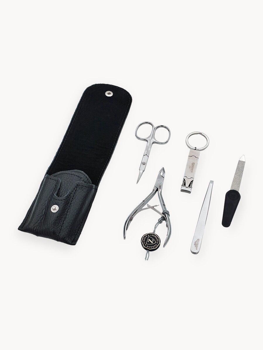 Маникюрный набор Zinger MS-ZM-12, 5 предметов, натуральная кожа, серебристый/черный