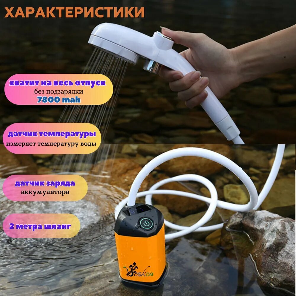 Изображение Походный душ, переносной, с подогревом, индикатор температуры, 30x40 см
