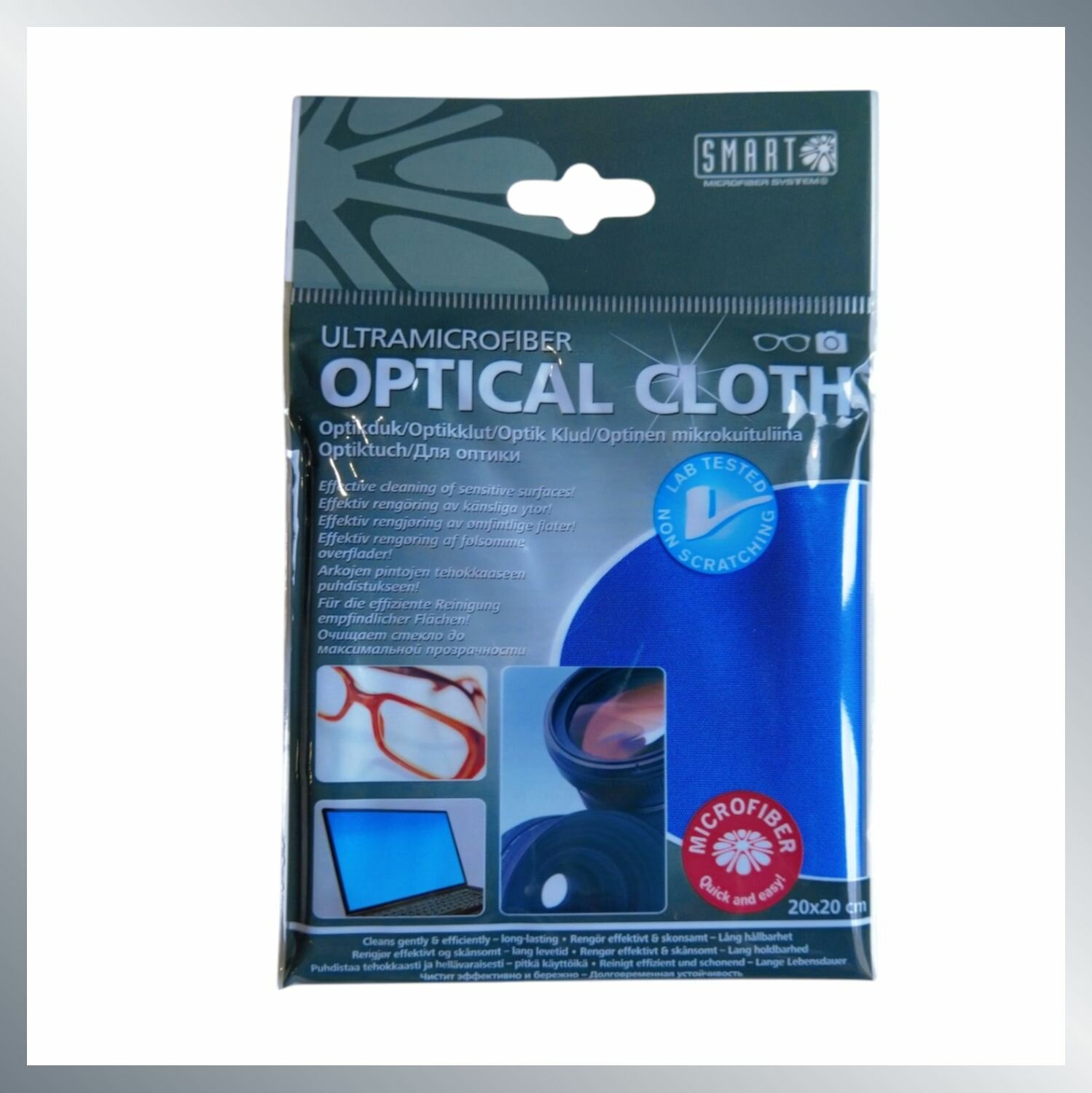 Салфетка Smart Microfiber System, синяя, для очков, оптики, универсальная, 20x20 см
