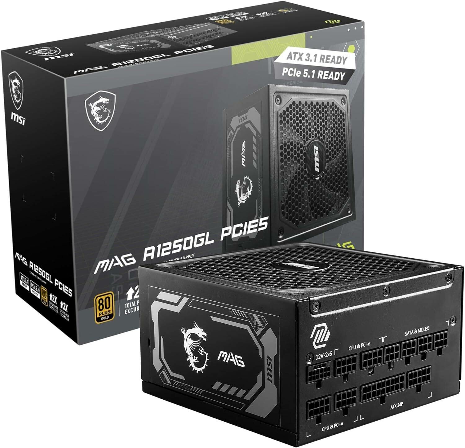 Блок питания MSI 1250W MAG A1250GL, модульный, 135 mm, 16 Pin PCIe 5.0, 80 PLUS Gold (306-7ZP9A11-CE0)