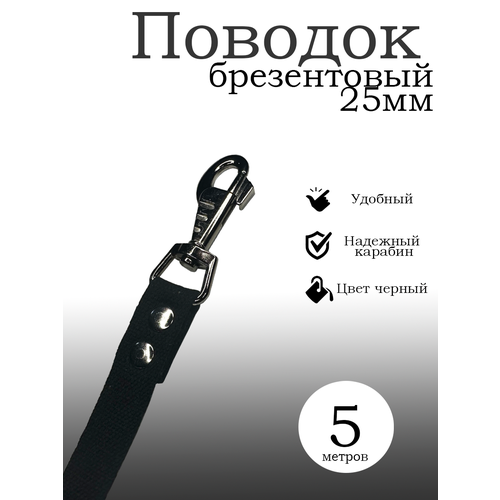 Поводок для собак, 25 мм, цвет черный, брезентовый, длина 5 метров