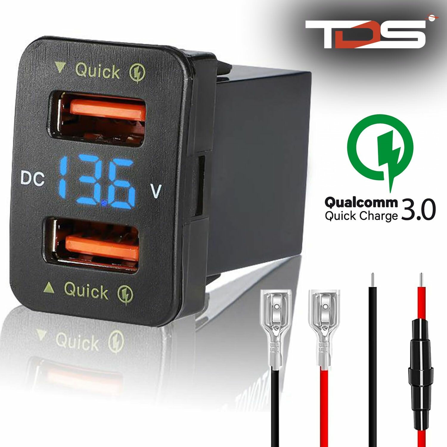 Розетка питания на 2 USB гнезда12-24В TDS TS-CAU56 Синяя