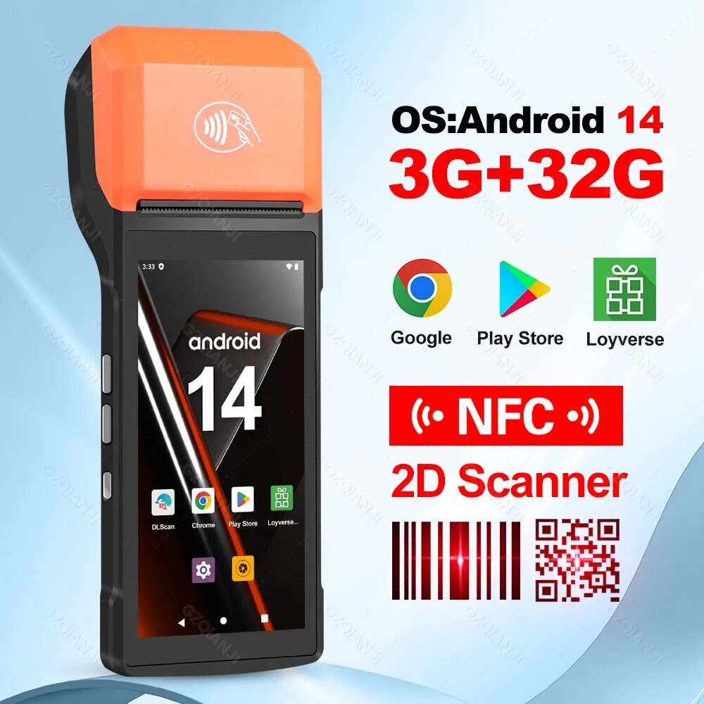 Портативный POS-терминал на базе Android, модели в ассортименте, вилка ЕС, NFC 3G32G 2D