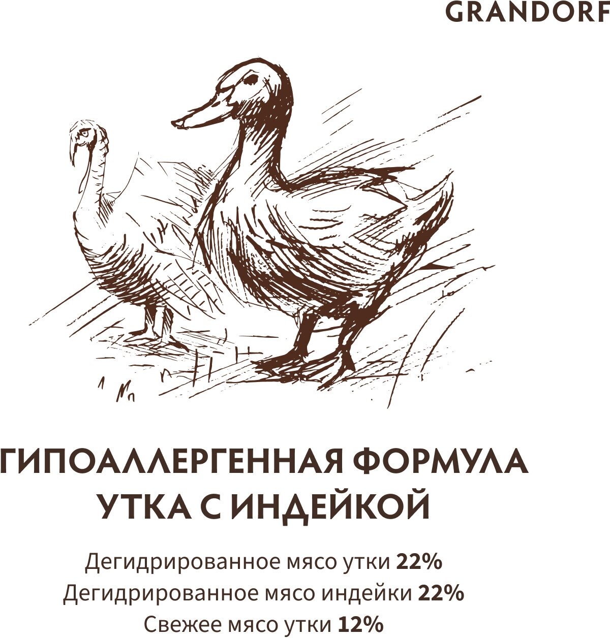 Сухой корм грандорф Утка с бататом 10 кг для собак Средних и крупных пород, Grandorf — фото 1