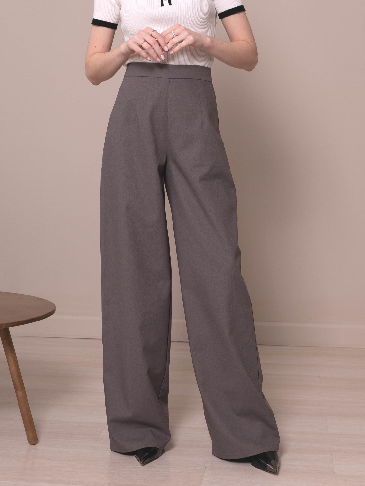 Брюки трубы Little Lis, размер 44-46, серо-коричневый