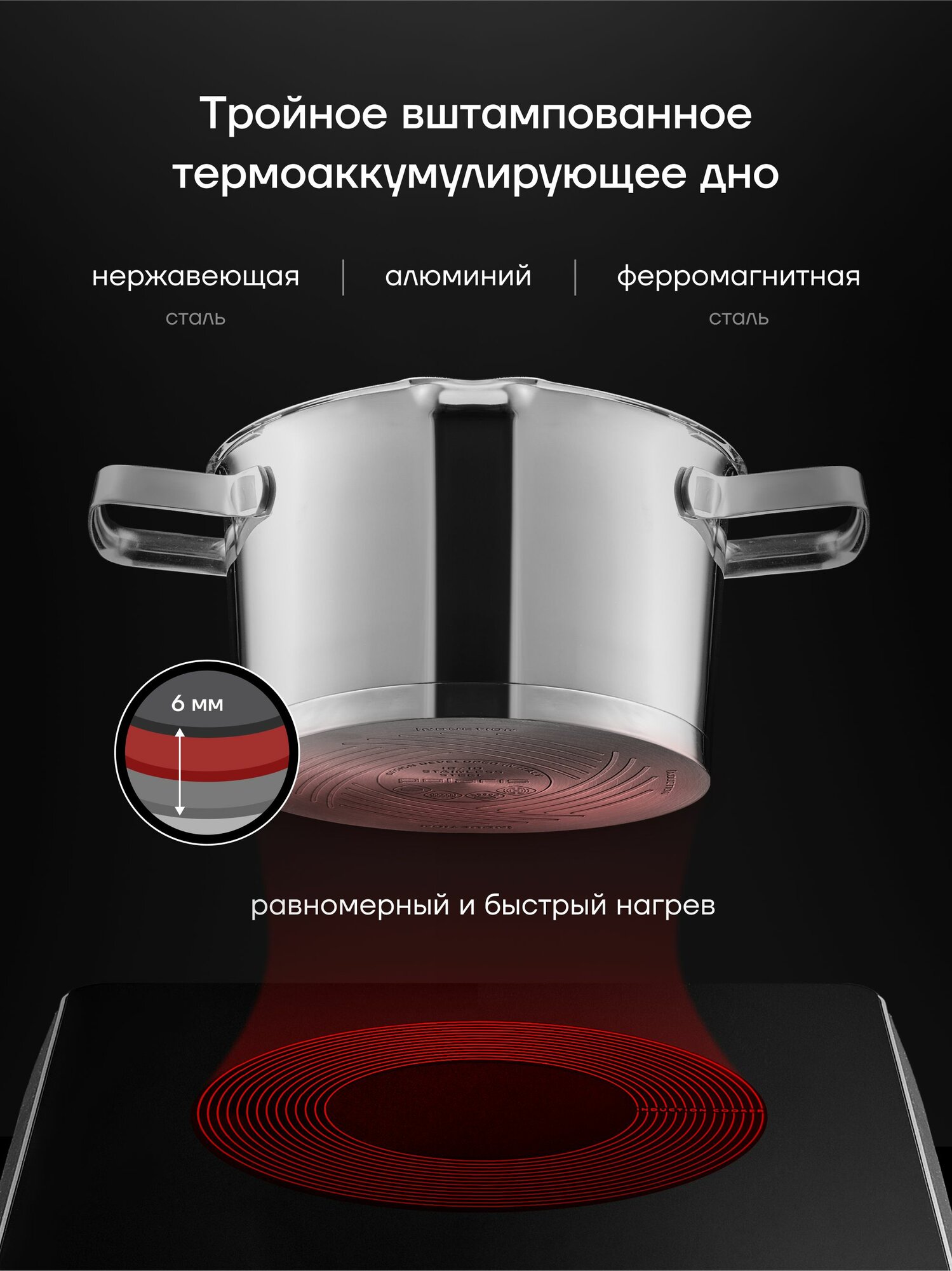 Кастрюля Polaris Loretto-20C, с крышкой, нержавеющая сталь, 3 л — фото 1