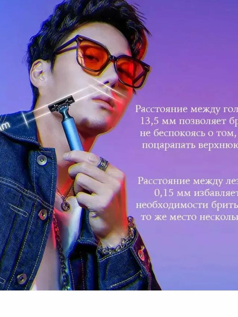 Сравнение лезвий Xiaomi Huanxing, Muhle и Gillette на черном фоне с линейкой