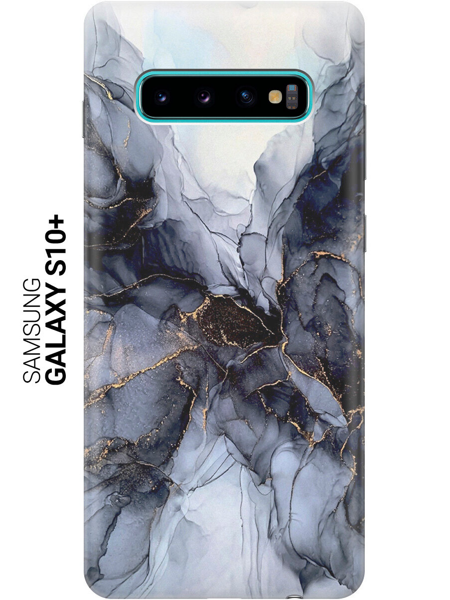 Ультратонкий силиконовый чехол-накладка для Samsung Galaxy S10+ с принтом "Черно-белый мрамор"