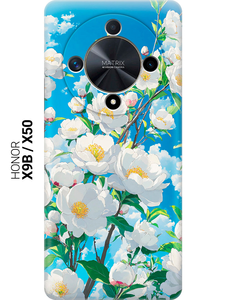 Силиконовый чехол на Honor X9b / X50 с принтом "Белая вишня"