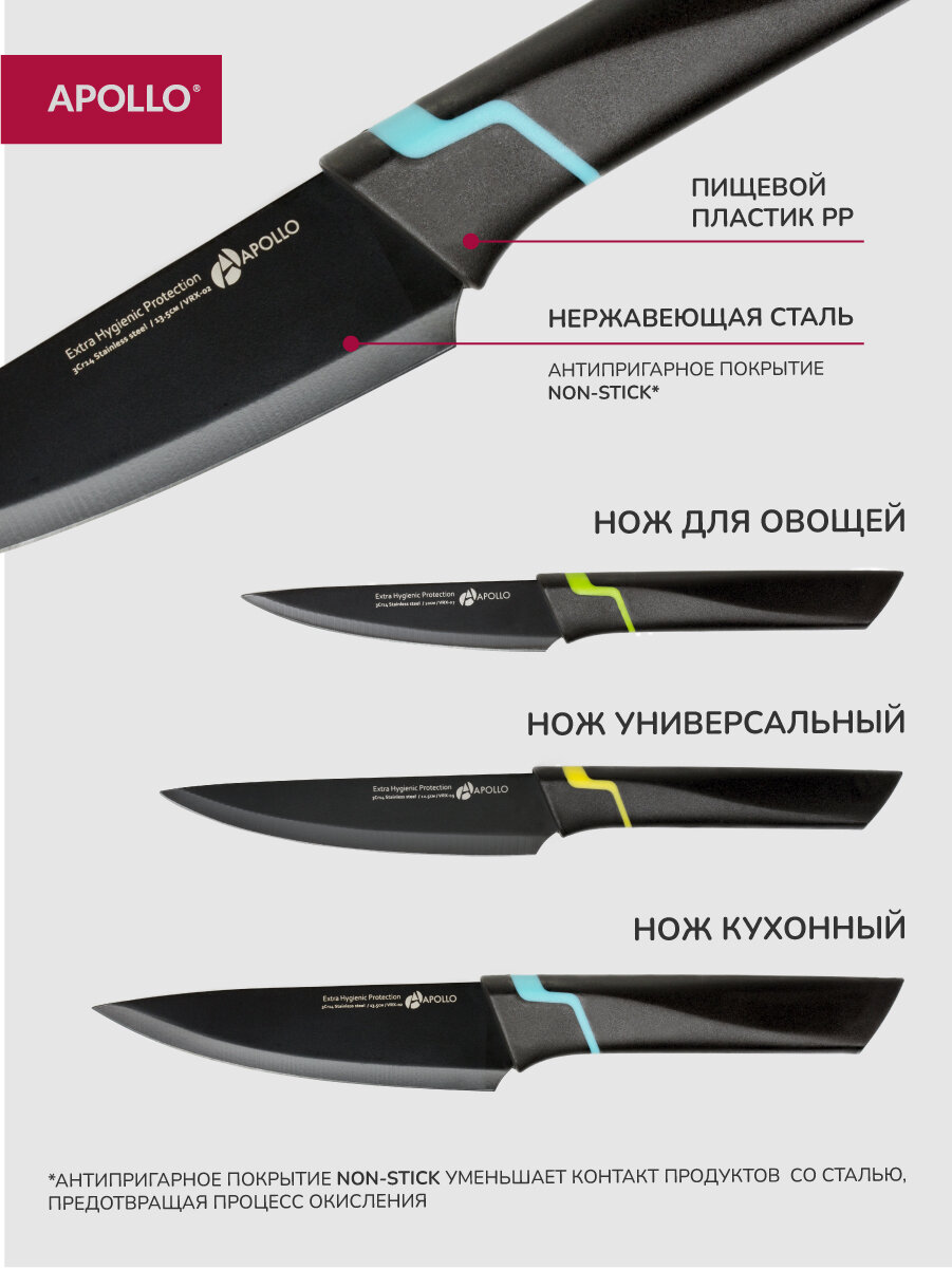 Набор ножей для кухни Apollo "Vertex", 3 предмета, с пластиковой ручкой — фото 1