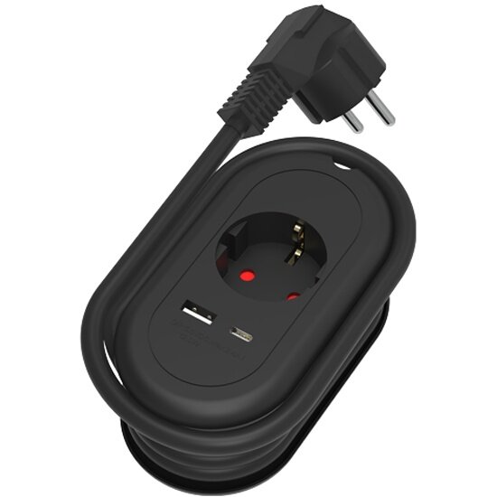 Сетевой фильтр Ritmix RM-211C 1 розетка USB+TypeC 2м черный