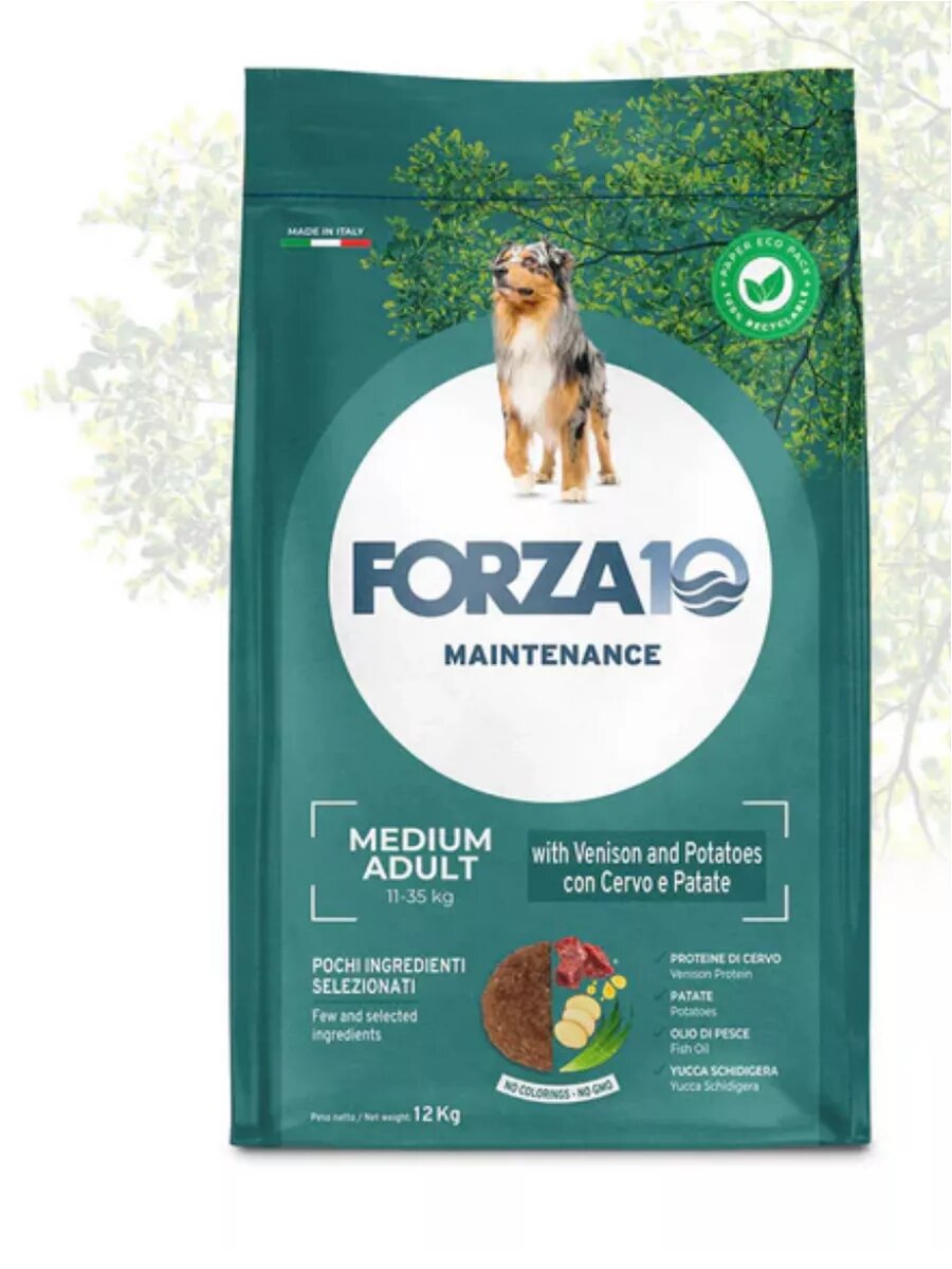 Сухой корм FORZA10 Medium Adult Maintenance для взрослых собак средних пород, оленина/картофель 12кг