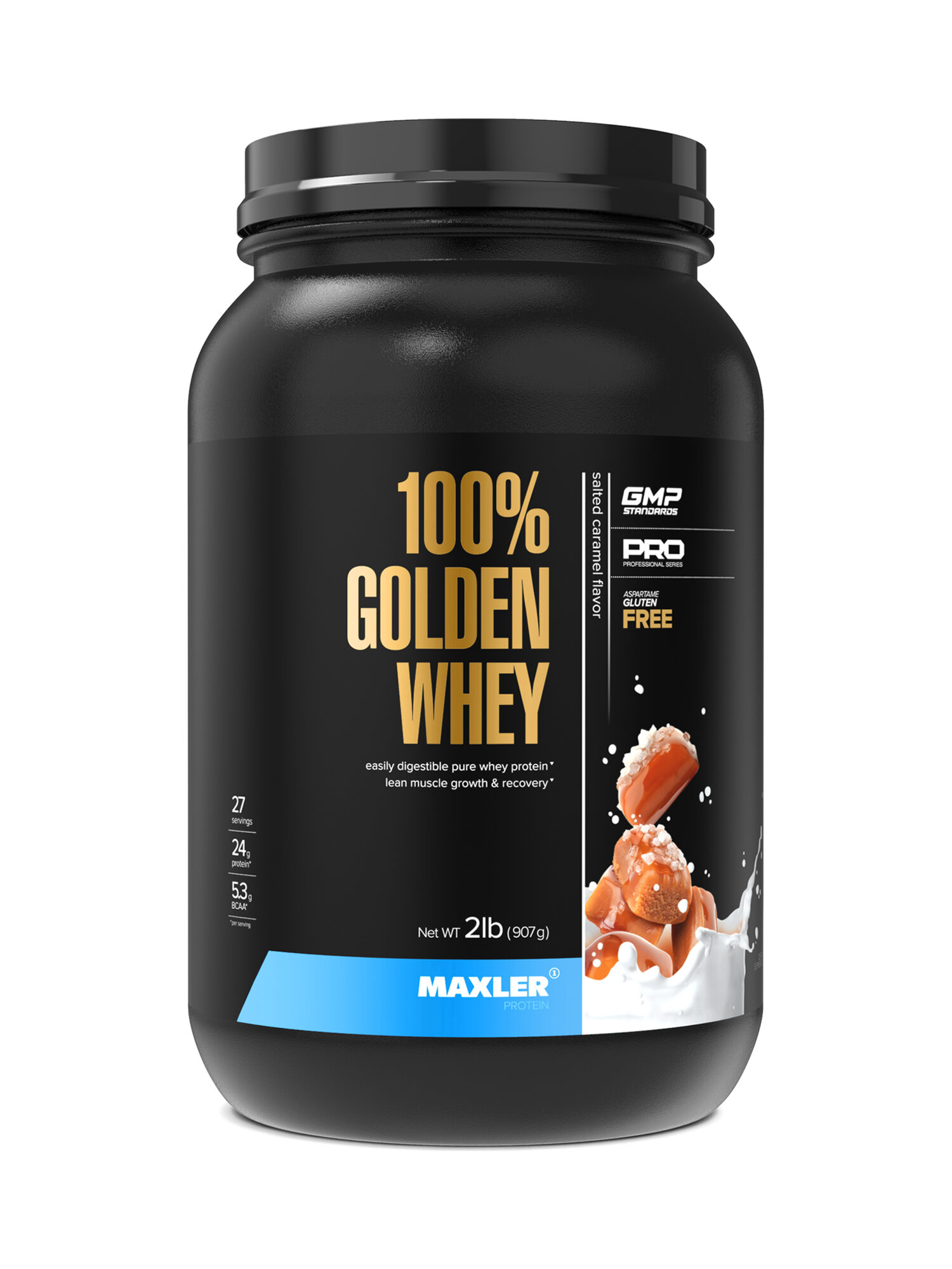 Протеин сывороточный Maxler 100% Golden Whey 2 lb, порошок, 907 г - Соленая карамель