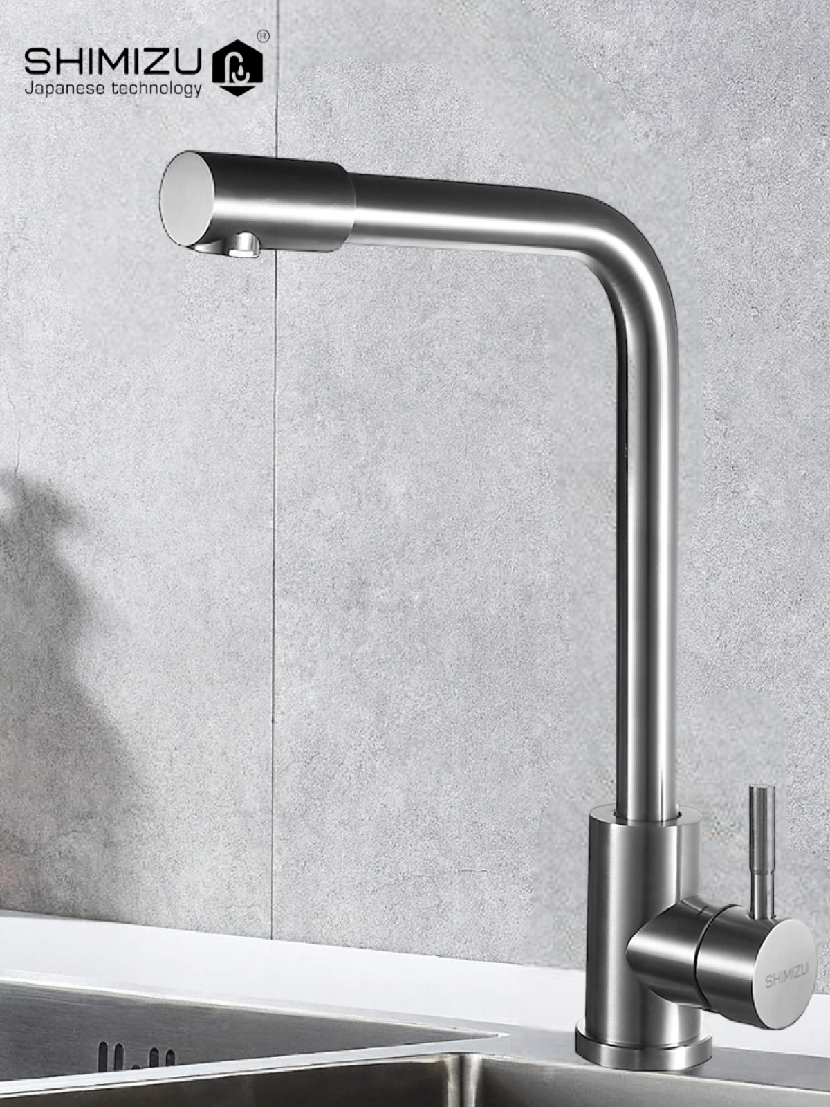 Смеситель для кухни SHIMIZU с высоким изливом из нержавеющей стали