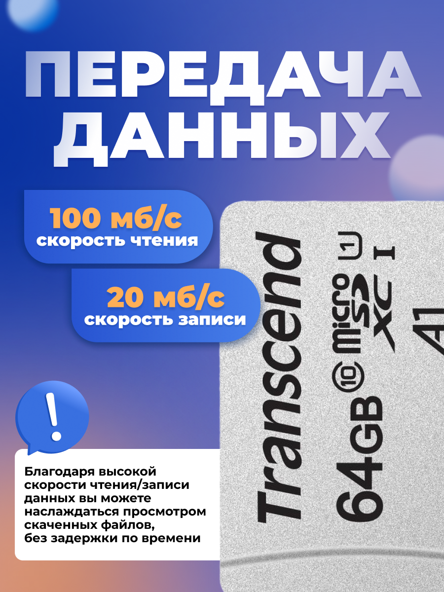 Карта памяти 64GB microSD Transcend Class 10 V30 — фото 1
