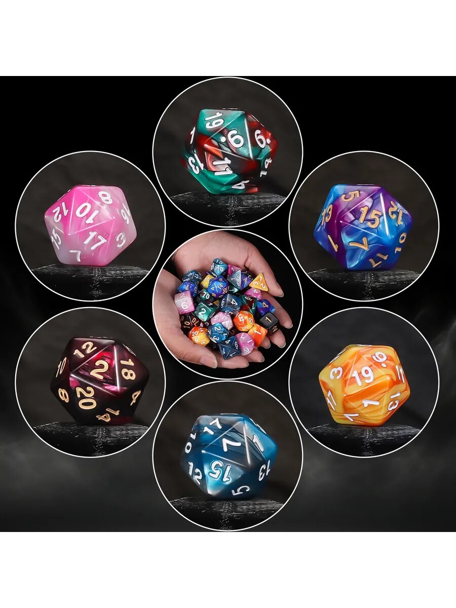D&D Кости игральные, дайсы, кубики для DND (ДнД) Набор из 6 цветов +мешочек, для настольныхигр/RPG/Pathfinder — фото 1