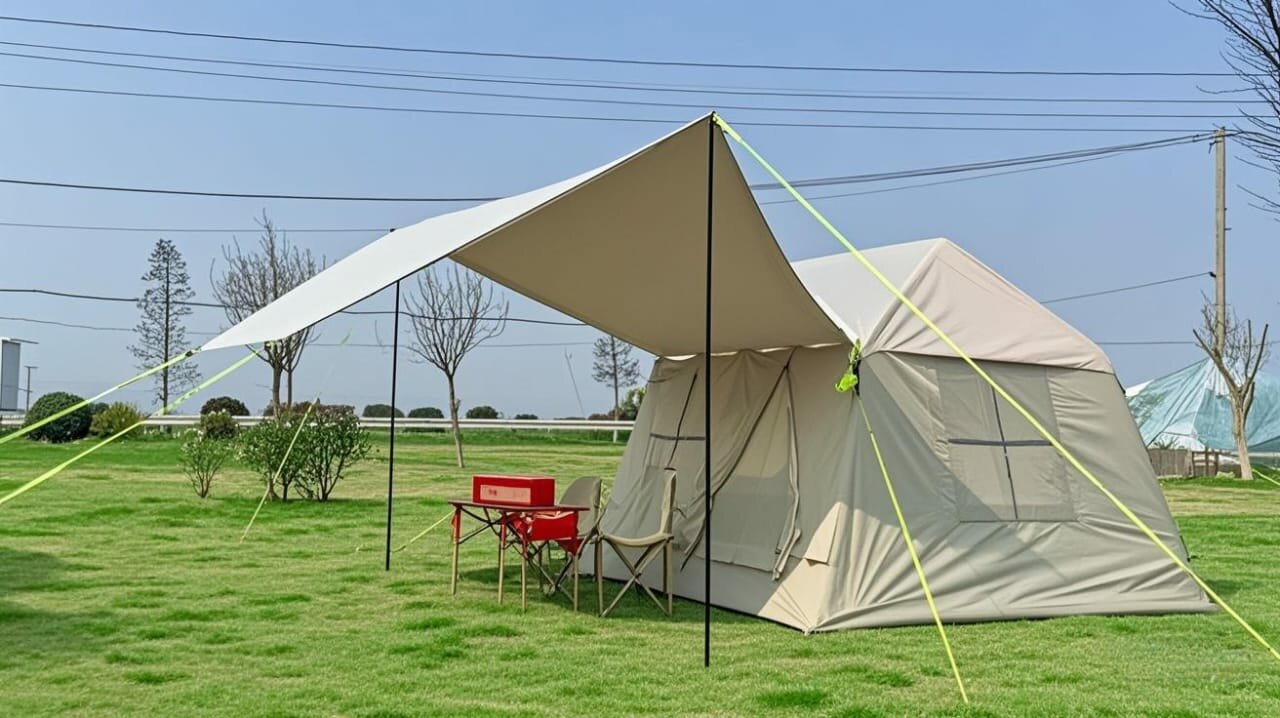 Надувная туристическая 4-местная палатка Terbo & MirCamping 1-857/4 с навесом для кемпинга и отдыха на природе