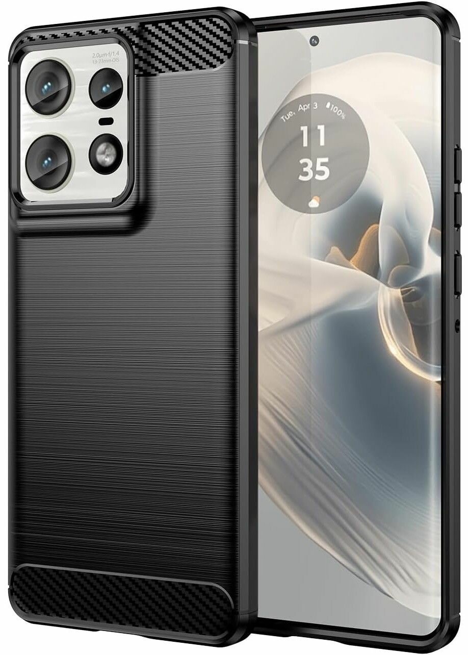 Чехол на Motorola Edge 50 Pro силиконовый карбон сталь чёрный