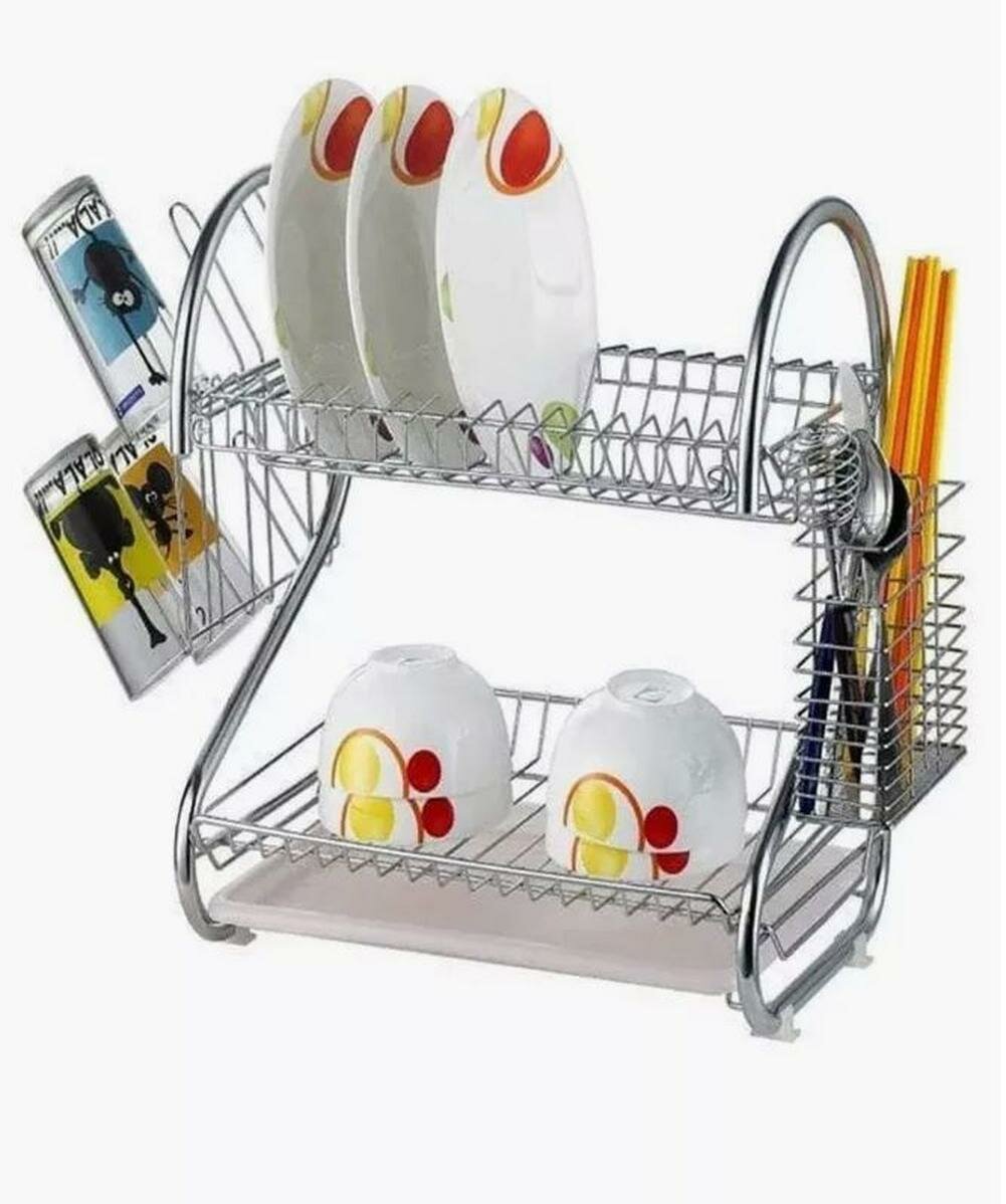 Сушилка для посуды с поддоном, нержавеющая сталь, на раковину, серебристая