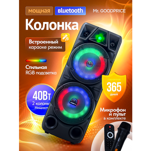 Колонка блютуз беспроводная 40 Вт караоке 70см микрофон и пульт ДУ 5190₽