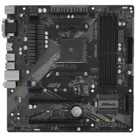 Материнская плата ASRock B450M Pro4 (B450M PRO4) - AM4, AMD B450, 4xDDR4-3200 МГц, 2xPCI-Ex16, 2xM.2, Micro-ATX