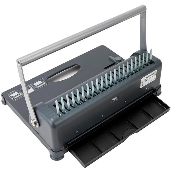 Машинка для переплета Deli 3871, пластиковая пружина, A4, 12 пробиваемых листов, черный — фото 1