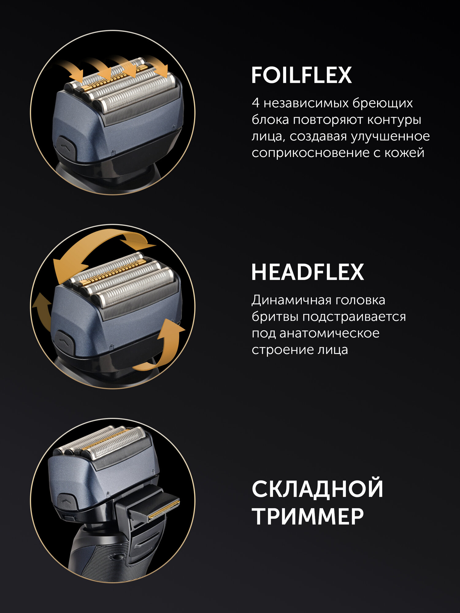 Бритва электрическая Polaris PMF 1016RC wet&dry 7D PROF 4+, черный — фото 1