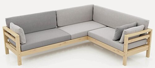 Изображение товара Угловой садовый диван Arsko Домино-У-С правый серый-сосна, велюр, массив дерева, садовый, для кафе и бара, в гостиную