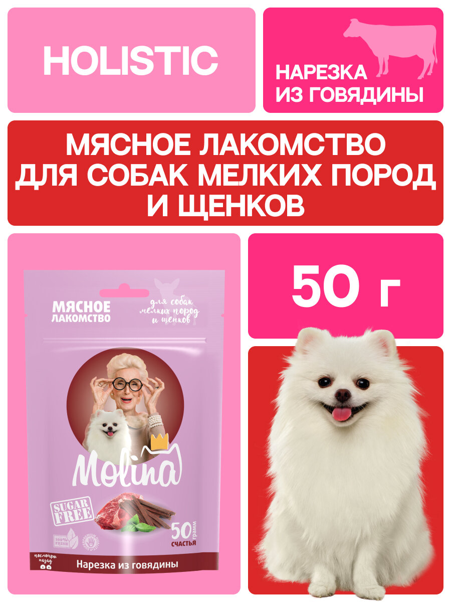 Лакомство для собак мелких пород и щенков, Нарезка из ягненка, 50 г MOLINA