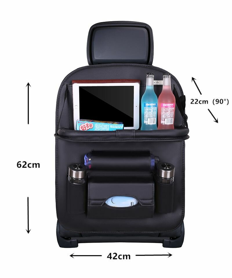 Картинки Органайзер автомобильный со столиком на спинку сиденья авто из экокожи с карманами чёрный