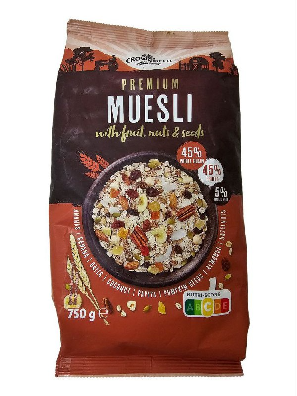 Мюсли Crownfield c фруктами, орехами и семечками 750 гр