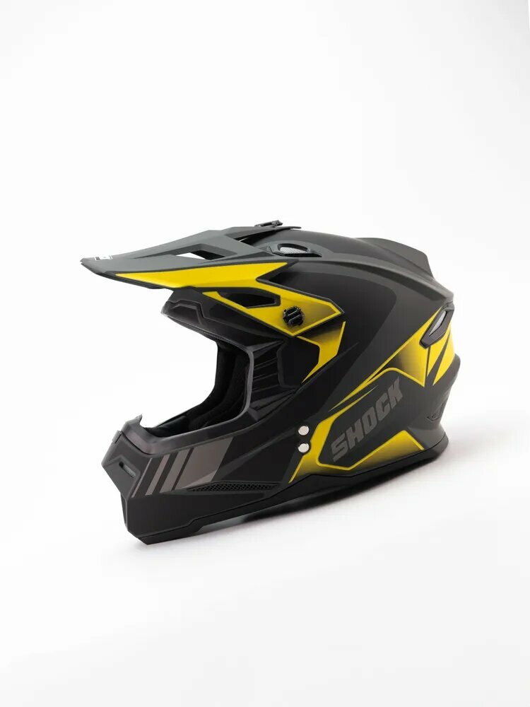 Мотошлем кроссовый SHOCK NEW MATT GREY/BLACK YELLOW размер S для мотоциклиста