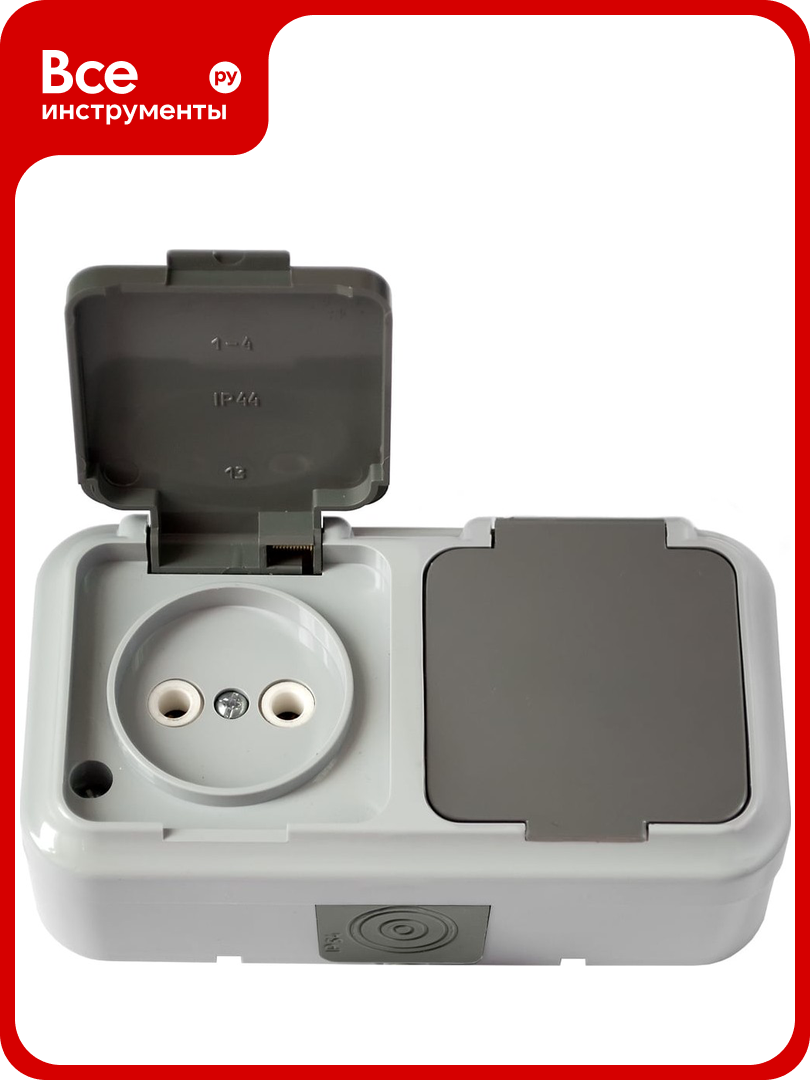 Розетка Bylectrica 2 местная ОУ IP54  серия пралеска аква  серый  РА16 302 03