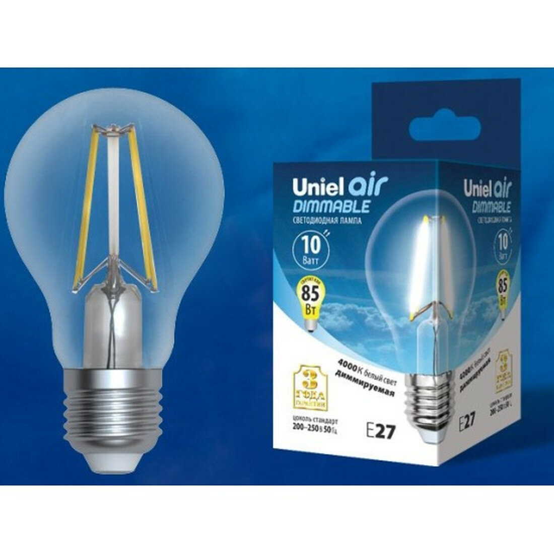 Светодиодная лампа Uniel LED-A60-10W/4000K/E27/CL/DIM GLA01TR диммируемая