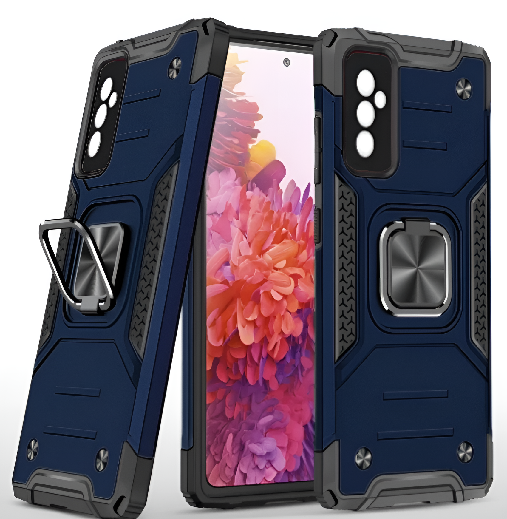 Противоударный чехол для Samsung Galaxy M52 М526 синий с пластиной для магнитного автодержателя и подставкой