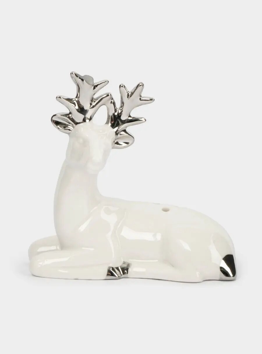 Емкость для соли или перца, 9 см, фарфор P, бело-серебристая, Олень, Maral grey