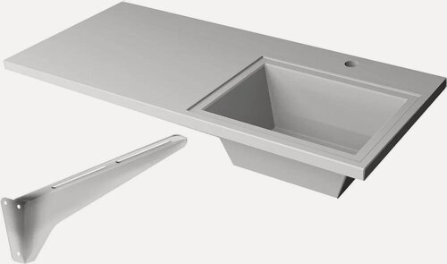 Изображение товара Раковина над стиральной машиной Stella Polar Мадлен 100 R с левым крылом, на кронштейне, белая, глянцевая, раковина для ванной из искусственного мрамора, прямоугольная