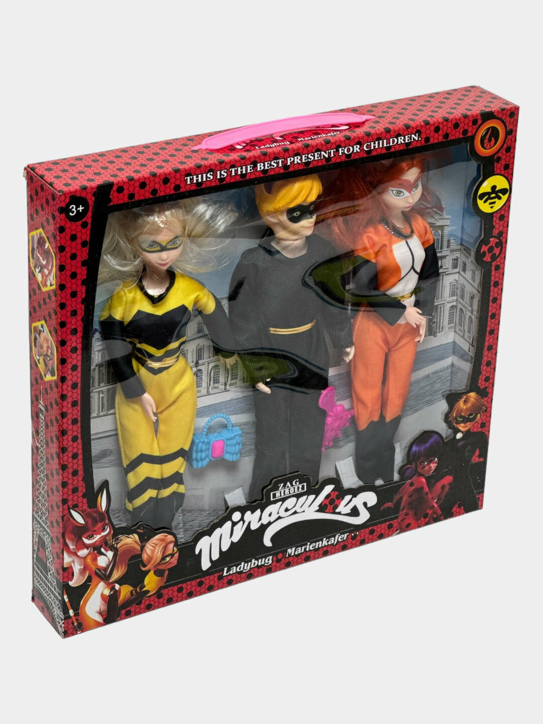 Набор кукол Miraculous: Супер-Кот, Рена Руж, Антибаг 3 героя 30см. Код. 24085