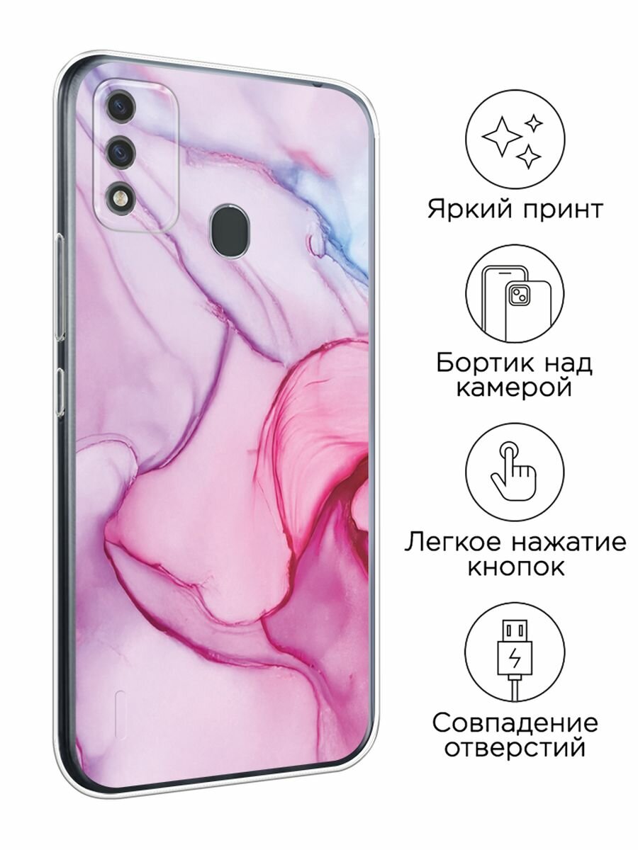 Чехол на Itel A48 / Ител А48 с принтом "Розовые мраморные разводы" — фото 1