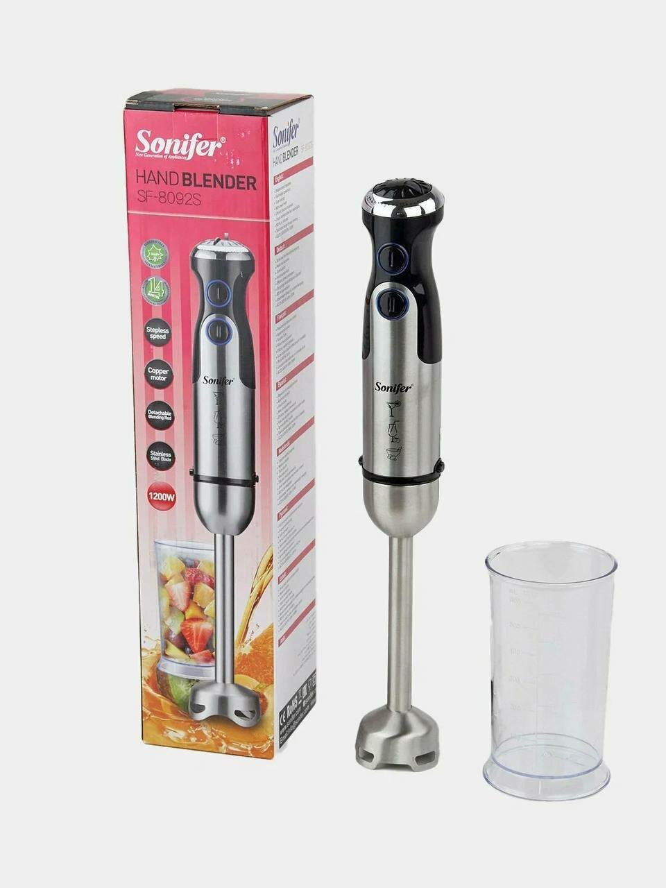 Погружной блендер Sonifer SF-8092, мощность 1200 Вт, металлический корпус