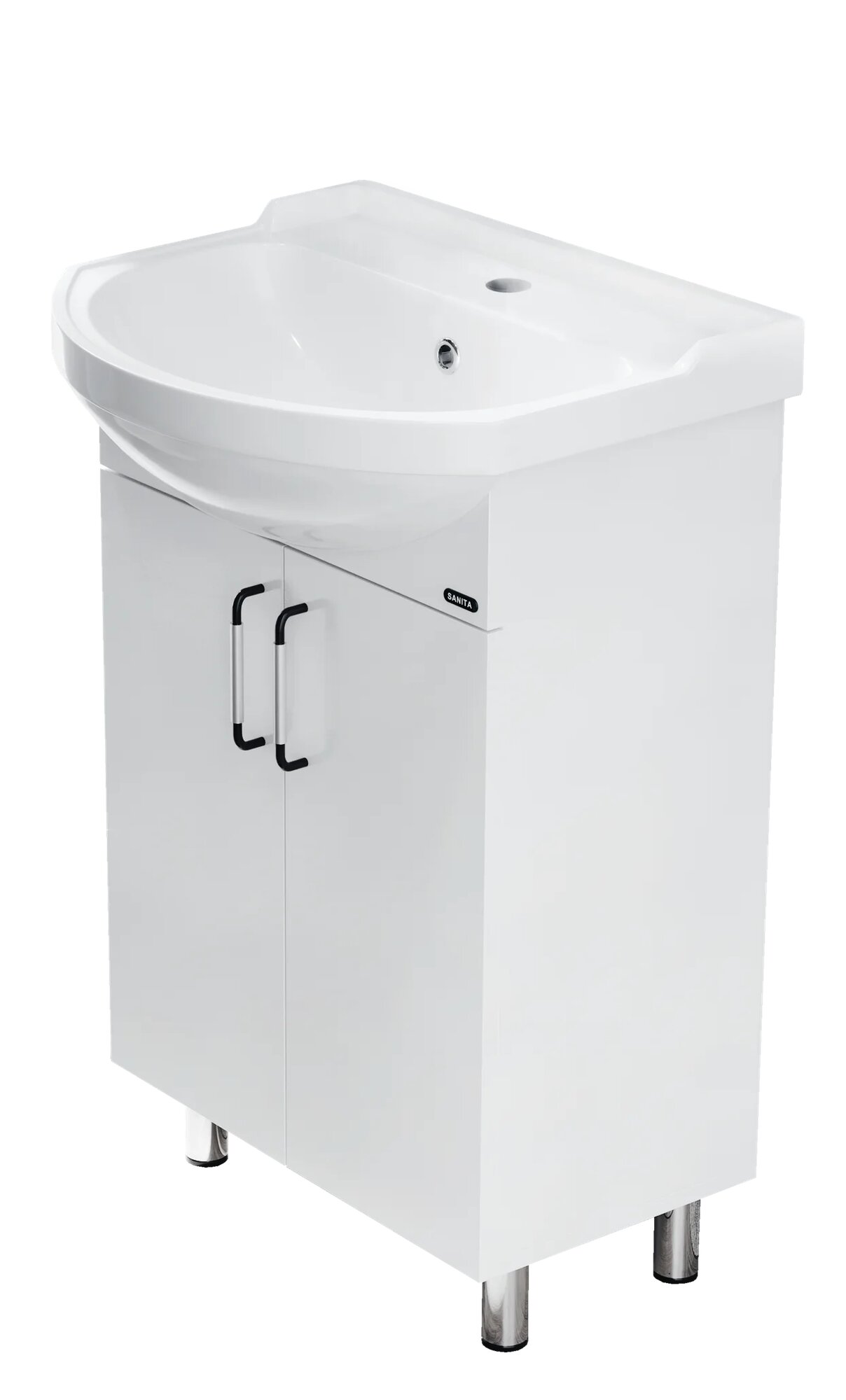 Тумба с раковиной Sanita Рондо 55 напольная глянцевая белая