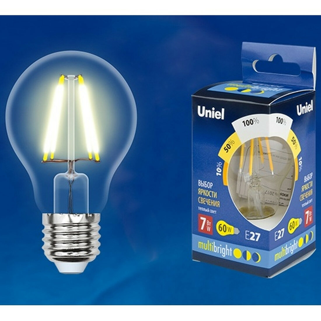 Светодиодная лампа Uniel LED-A60-7W/WW/E27/CL/MB GLM10TR 3000K (пошаговое диммирование)